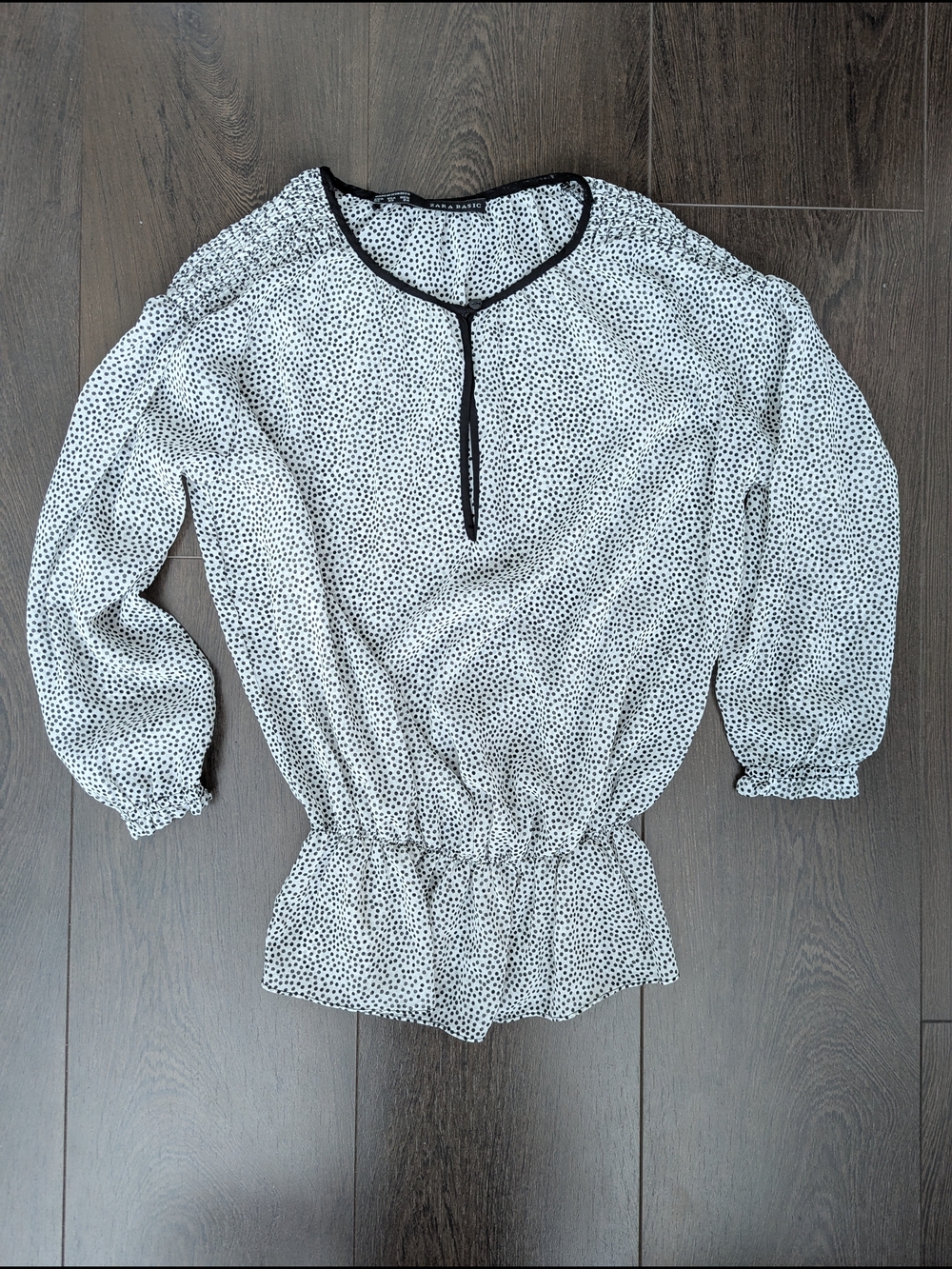 Zara Black & White Micro Dot Peplum Blouse